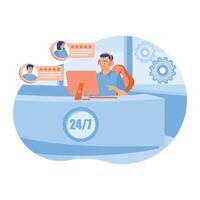 Customer support agents working in call centers. vector