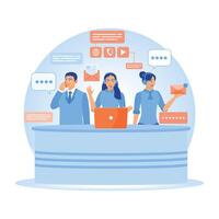 Operators handle calls, emails, and messages from clients. vector