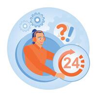 Customer support concept with 24-hour continuous service illustration. vector