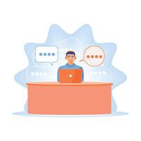 Customer support agents respond to client inquiries on laptops. vector