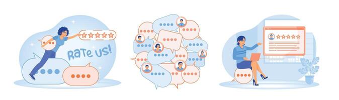 Set of illustration customer feedback and review analysis with testimonial speech bubbles. vector