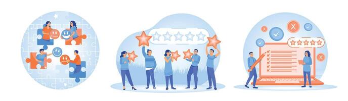 Evaluate customer feedback, evaluate reviews, experiences and customer satisfaction. vector