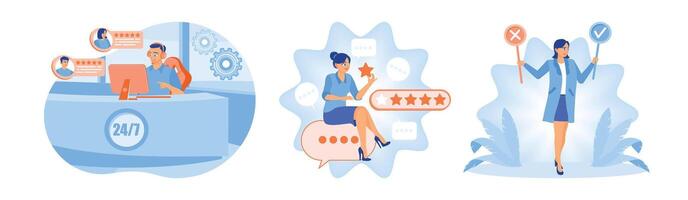Concept of customer service, reviews and positive or negative feedback. vector