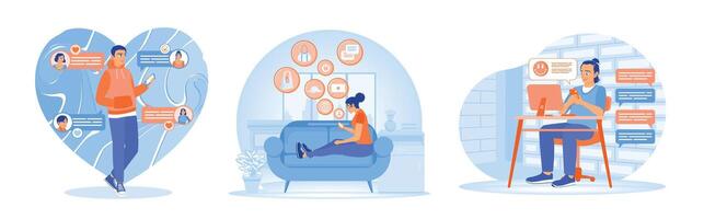 People interact in modern communication and social interaction through technology. vector