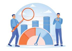 Business analysis with performance chart illustrations and metrics. vector