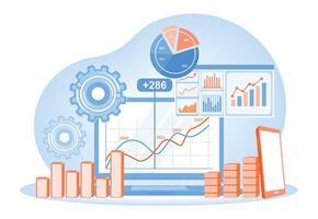 Data analysis dashboard with graphs and charts in a modern digital style. vector