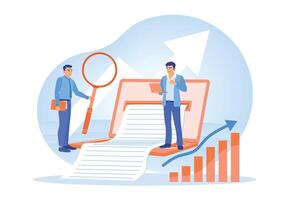 The business analysis concept shows professional reviewing of data charts and reports. vector