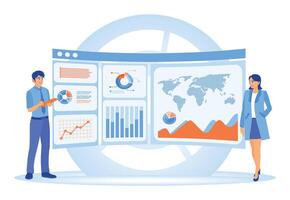 Professional business presentation with data and analysis in a digital dashboard. vector