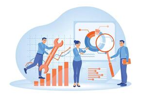 Concept of business analysis and data visualization with people and graphs. vector