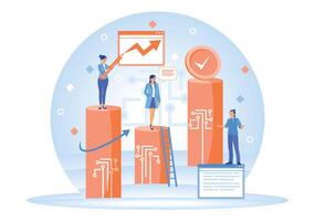 The business team shows business development with diagrams. vector