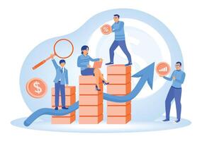 Business teams analyze growth with graphs and financial metrics. vector