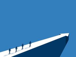 Business goal, team of businessman walking on the cliff with arrows pointing in the direction of success vector