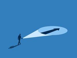 Businessmen shine a light to the arrow pointing the way forward vector