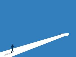 Challenge success, Businessman walking on a path pointing forward arrow vector