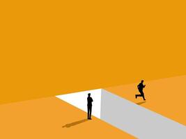 Courage and dare not, Risk assessment, Businessman standing watching people jump over the gap vector