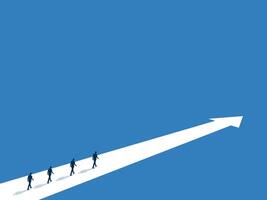 Heading towards business success, Businessman team walking on a path pointing forward arrow vector