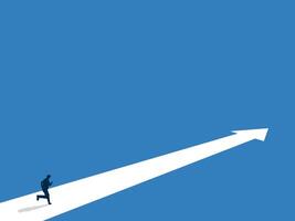 Heading towards career success, Businessman running on a path pointing forward arrow vector