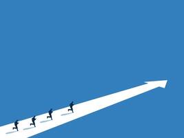 Racing hard, Heading towards success, Businessman team running on a path pointing forward arrow vector