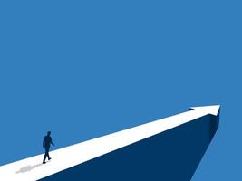 Path to business goal, businessman walking on the cliff with arrows pointing in the direction of success vector