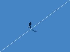 Businessman running firmly and balanced on rope, clear and focused on his path. vector