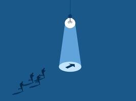 Group of People Running to Arrow with Guiding Light bulb vector