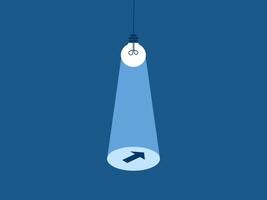 Light bulb guiding direction and arrow pointing to progress vector