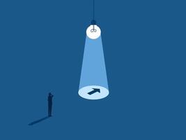 Light bulb guiding lost businessman. vector