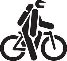 Black and White Illustration of a Cyclist Riding with Helmet and Backpack vector
