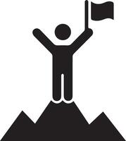 people stand with flag on the top of mountain vector