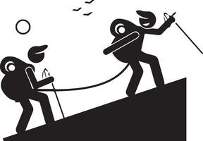 A Mountain Climber Scaling Rocky Cliff Illustration with friend vector