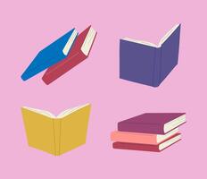 Cartoon Color Opened and Closed Books, Notebooks or Diaries Set. vector