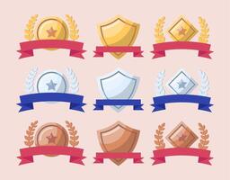 Cartoon Different Shapes Awards with Laurel Wreaths Set. vector
