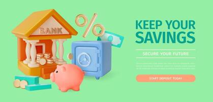 3d Keep Your Saving Secure Future Concept Ads Banner Poster Card. vector