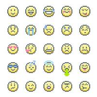 Cartoon Color Pixelated 8 Bit Emoticon with Different Emotions Cute Faces Set. vector