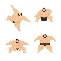 Cartoon Color Characters Funny Sumo Wrestler Set vector