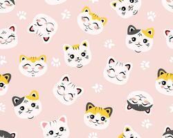 Cute cats seamless pattern. The animal's head is in a flat style. Suitable for printing on paper and fabric. vector