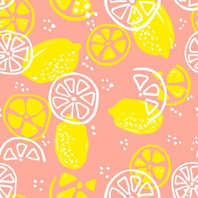 Colorful lemon seamless pattern. For printing on fabric, labels, paper. Fruit sketch background.