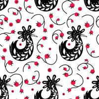 Folk ornamental bird and berries seamless pattern. Suitable for printing on fabric and paper. vector
