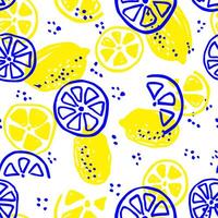Colorful lemon seamless pattern. For printing on fabric, labels, T-shirt, paper. Fruit sketch. vector