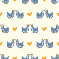 Folk ornamental bird and hearts seamless pattern. Suitable for printing on paper vector