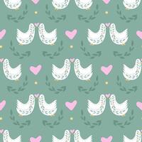 Folk ornamental bird and hearts seamless pattern. Suitable for printing on fabric vector