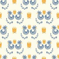 Folk ornamental bird and flowers seamless pattern. Suitable for printing on fabric and paper. background. vector