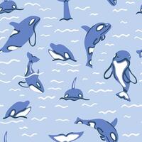 Dolphins seamless pattern. Suitable for printing on fabric, paper. Marine background. vector