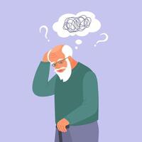 Old man suffer from dementia loss memory. vector