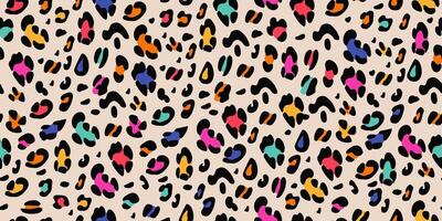 Rainbow leopard seamless pattern. Animalistic bright print. Neon background. vector