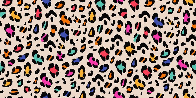 Rainbow leopard seamless pattern. Animalistic bright print. Neon background.