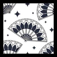 a black and white pattern with fans and stars. vector
