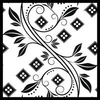 a black and white floral pattern with a square frame vector