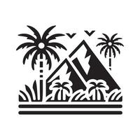 Vectors Silhouette of a Mountain and Palm Trees