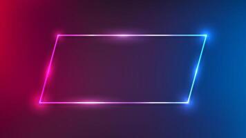 Neon frame with shining effects on dark purple background. Empty glowing techno backdrop vector